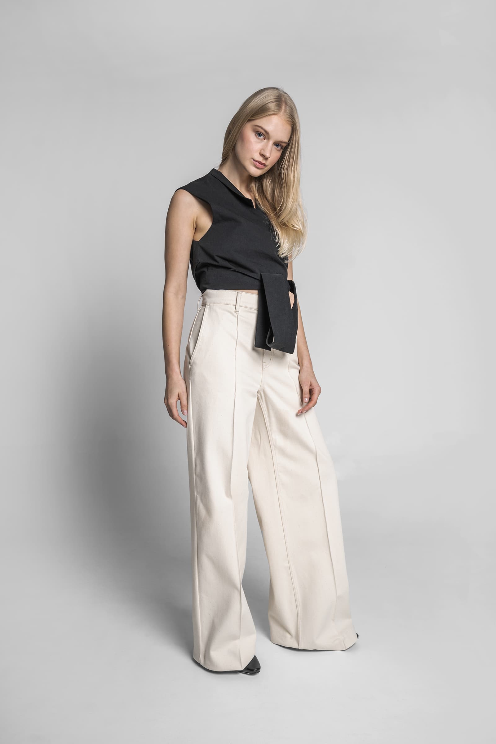 WIDE-LEG DENIM TROUSERS ECRU - Image 4