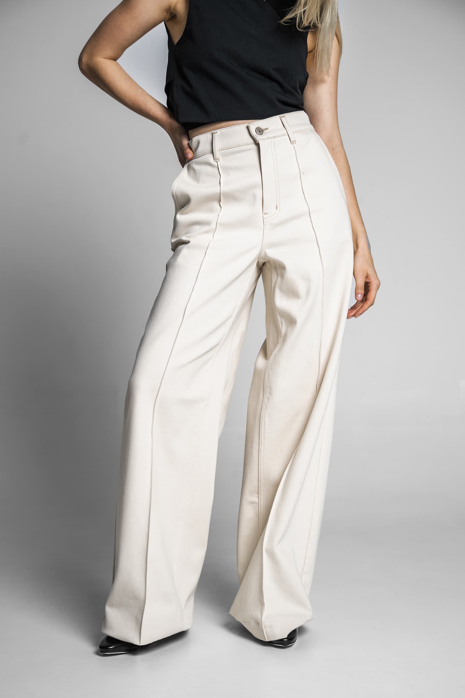 WIDE-LEG DENIM TROUSERS ECRU - Image 3
