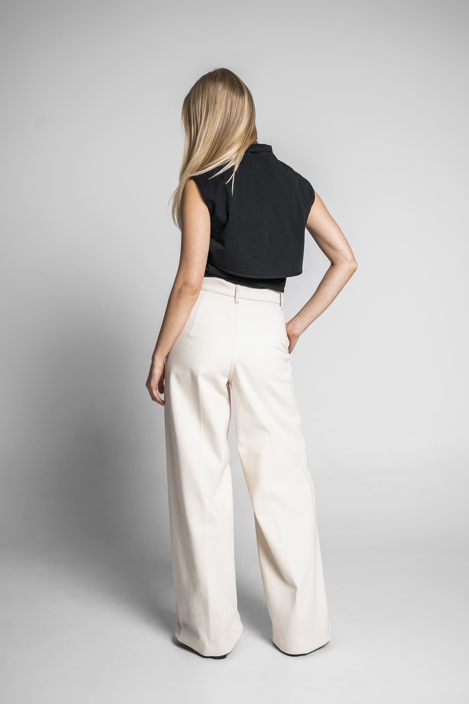 WIDE-LEG DENIM TROUSERS ECRU - Image 2