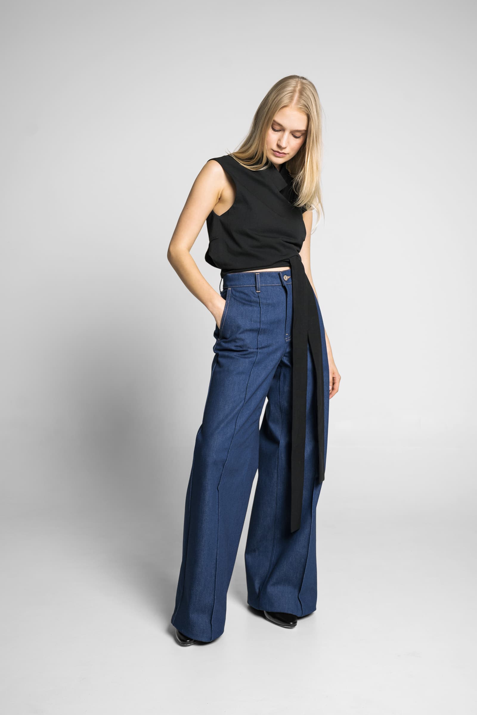 WIDE-LEG DENIM TROUSERS INDIGO - Image 5