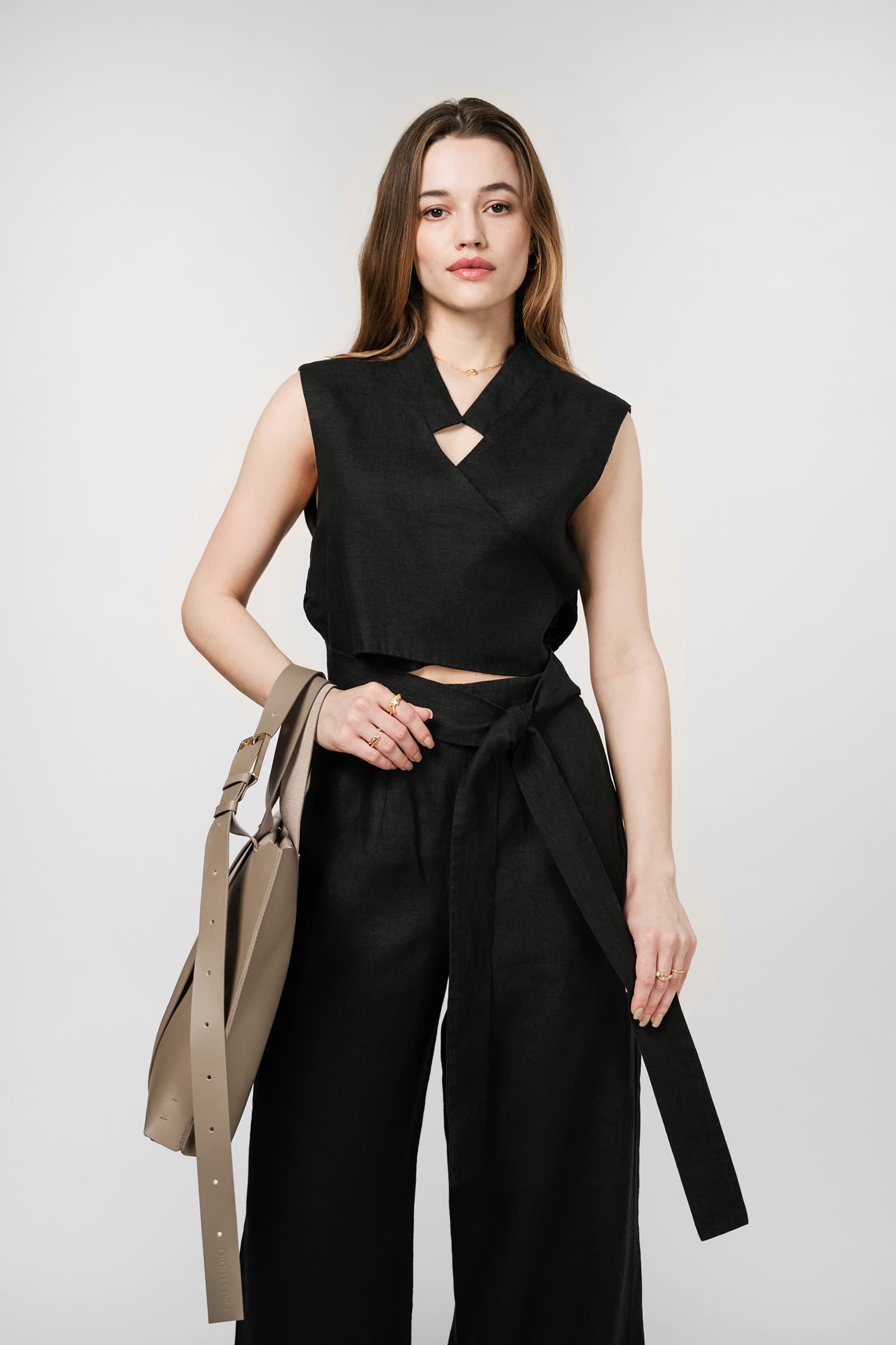 WIDE-LEG LINEN TROUSERS NOIR - Image 2