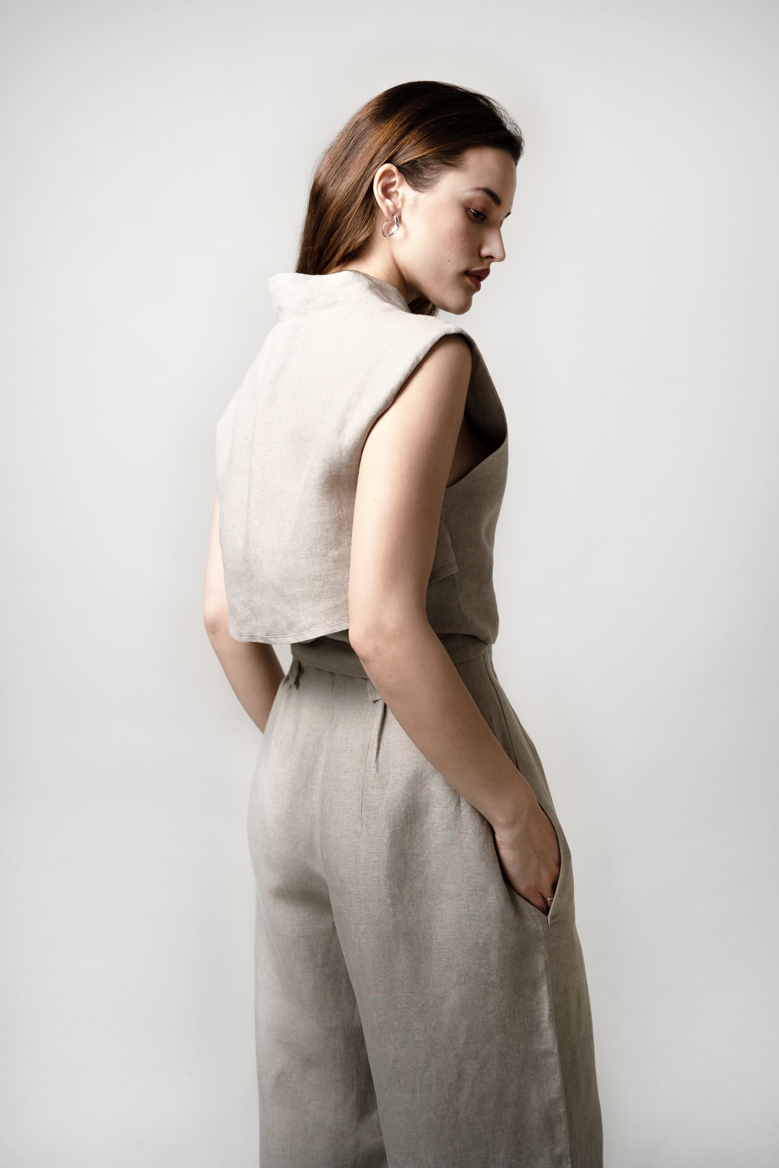 WIDE-LEG LINEN TROUSERS NATURAL - Image 4