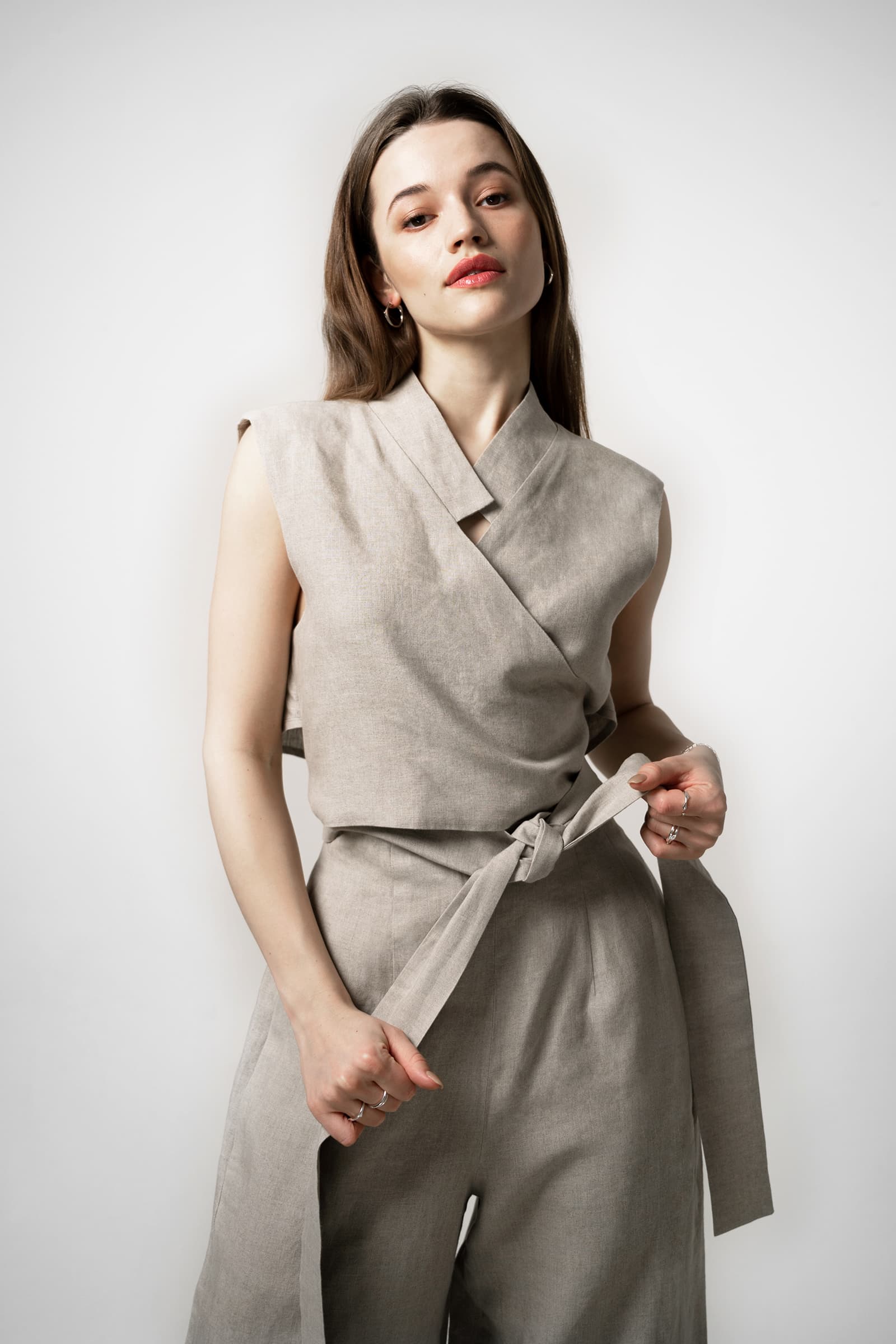 WIDE-LEG LINEN TROUSERS NATURAL - Image 2