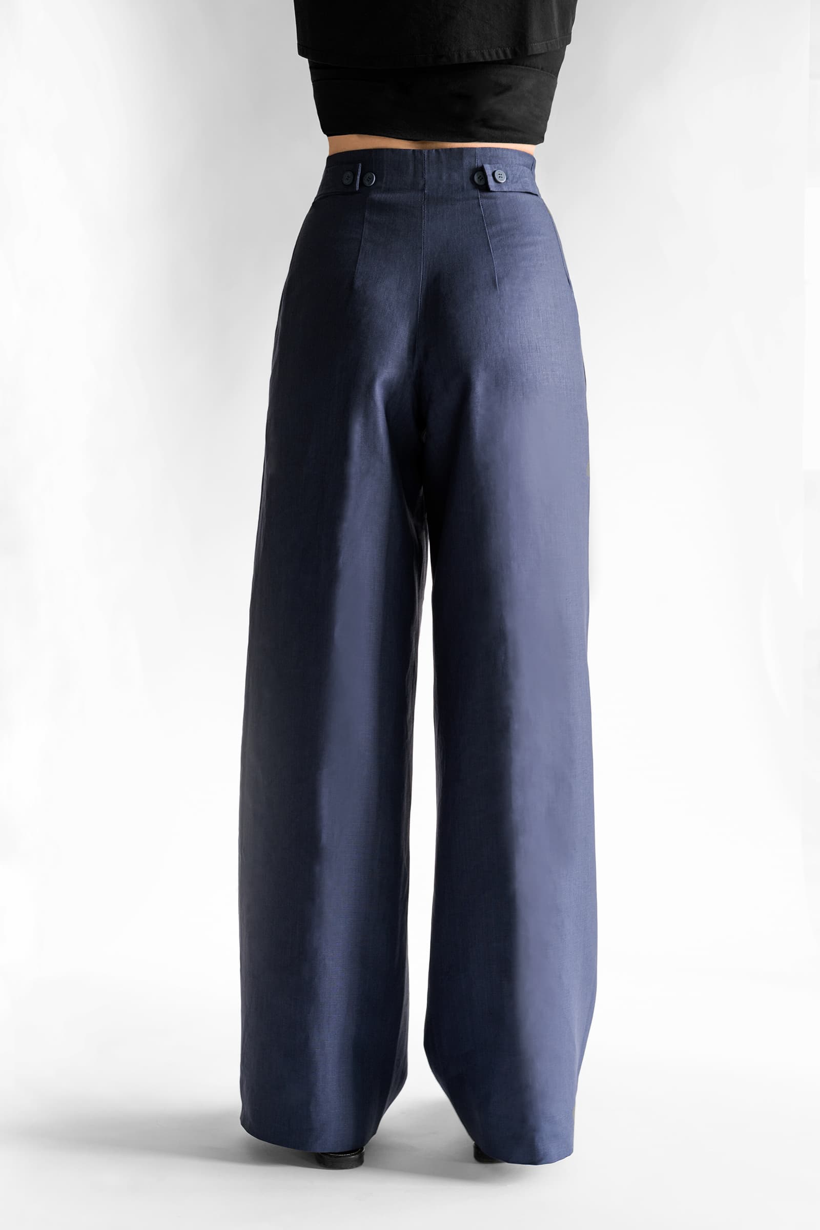 WIDE-LEG LINEN TROUSERS STEEL BLUE - Image 4