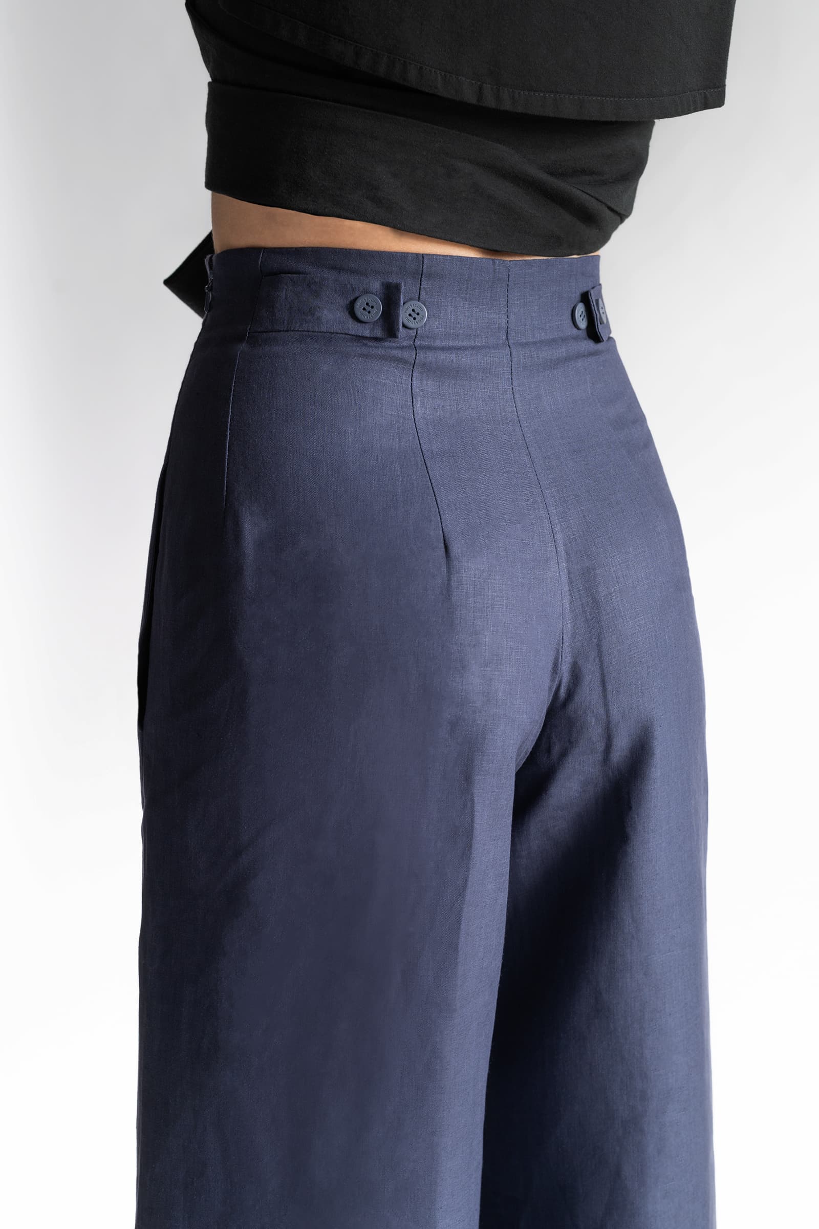 WIDE-LEG LINEN TROUSERS STEEL BLUE - Image 3