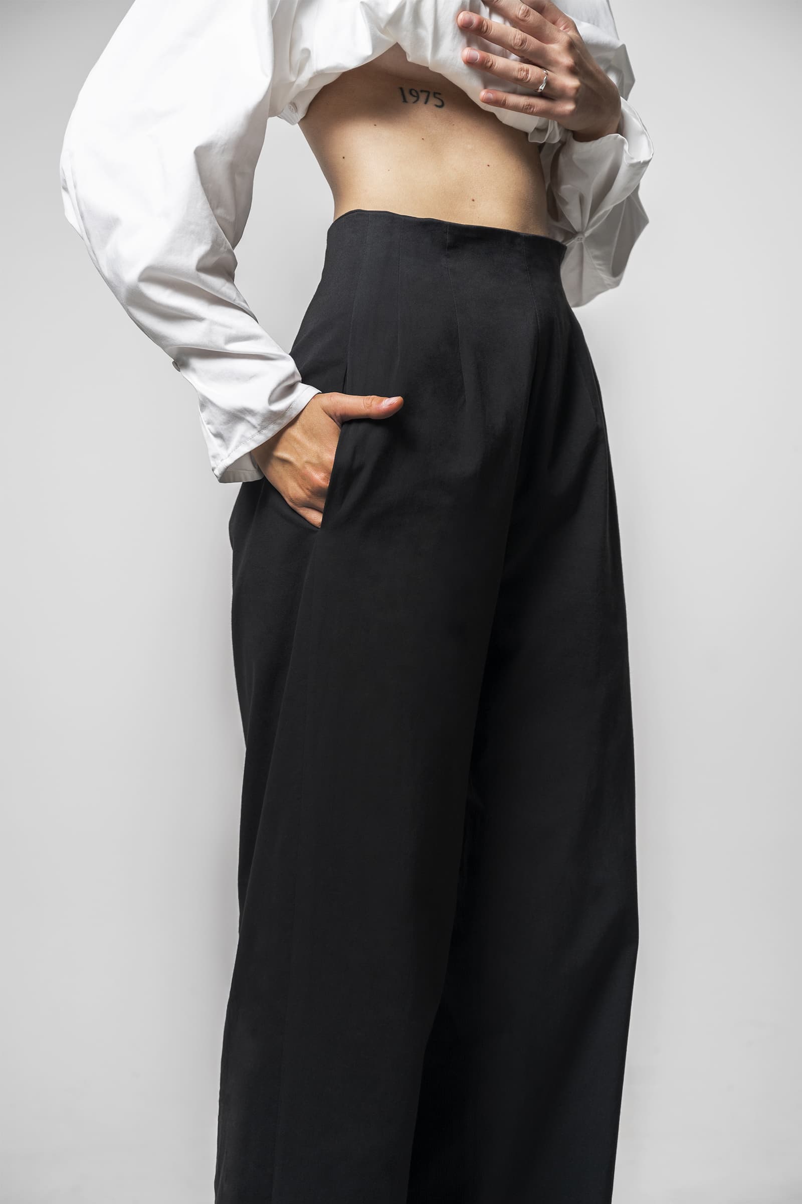 WIDE-LEG COTTON TROUSERS NOIR - Image 2