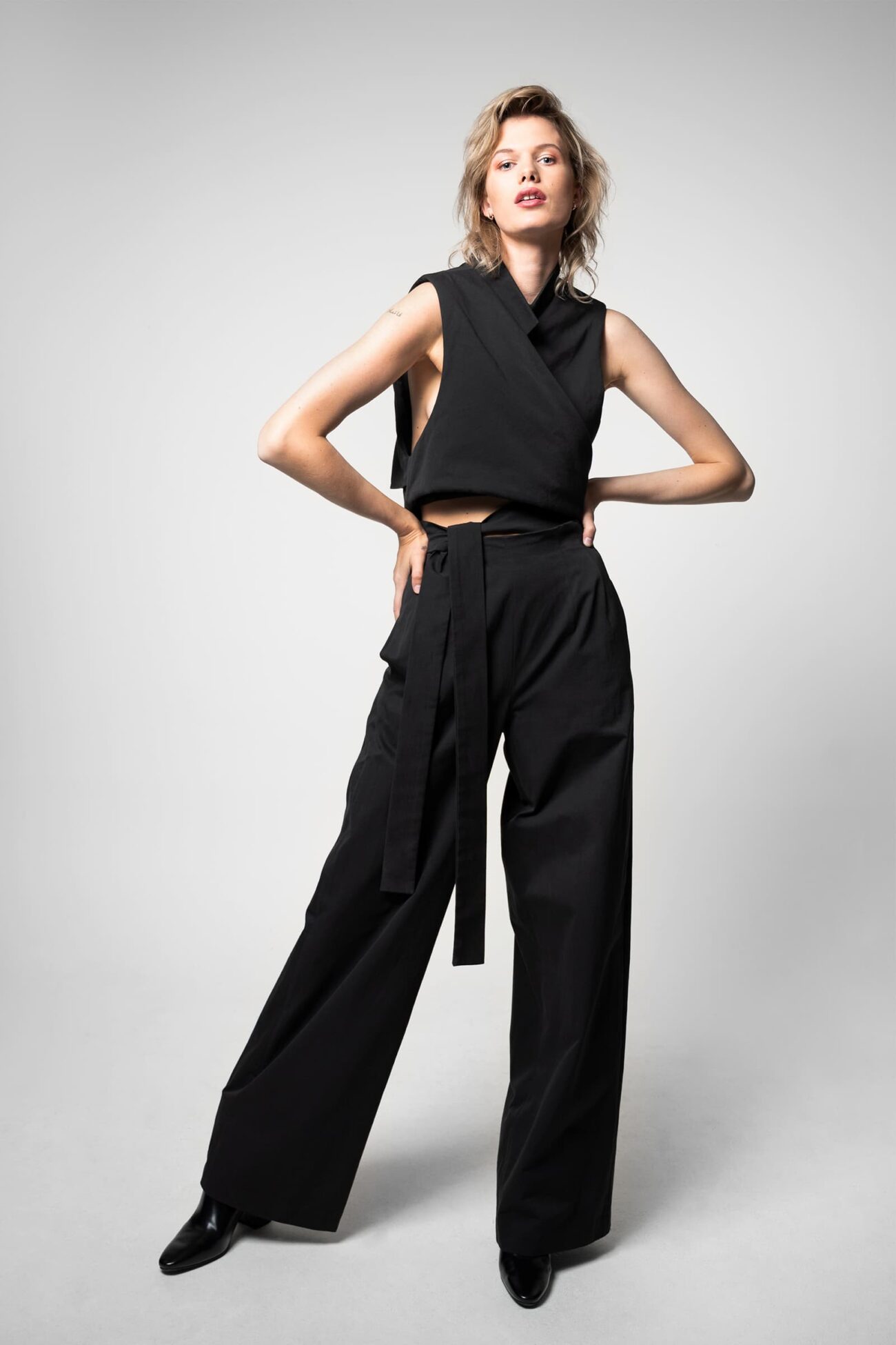 WIDE-LEG COTTON TROUSERS NOIR