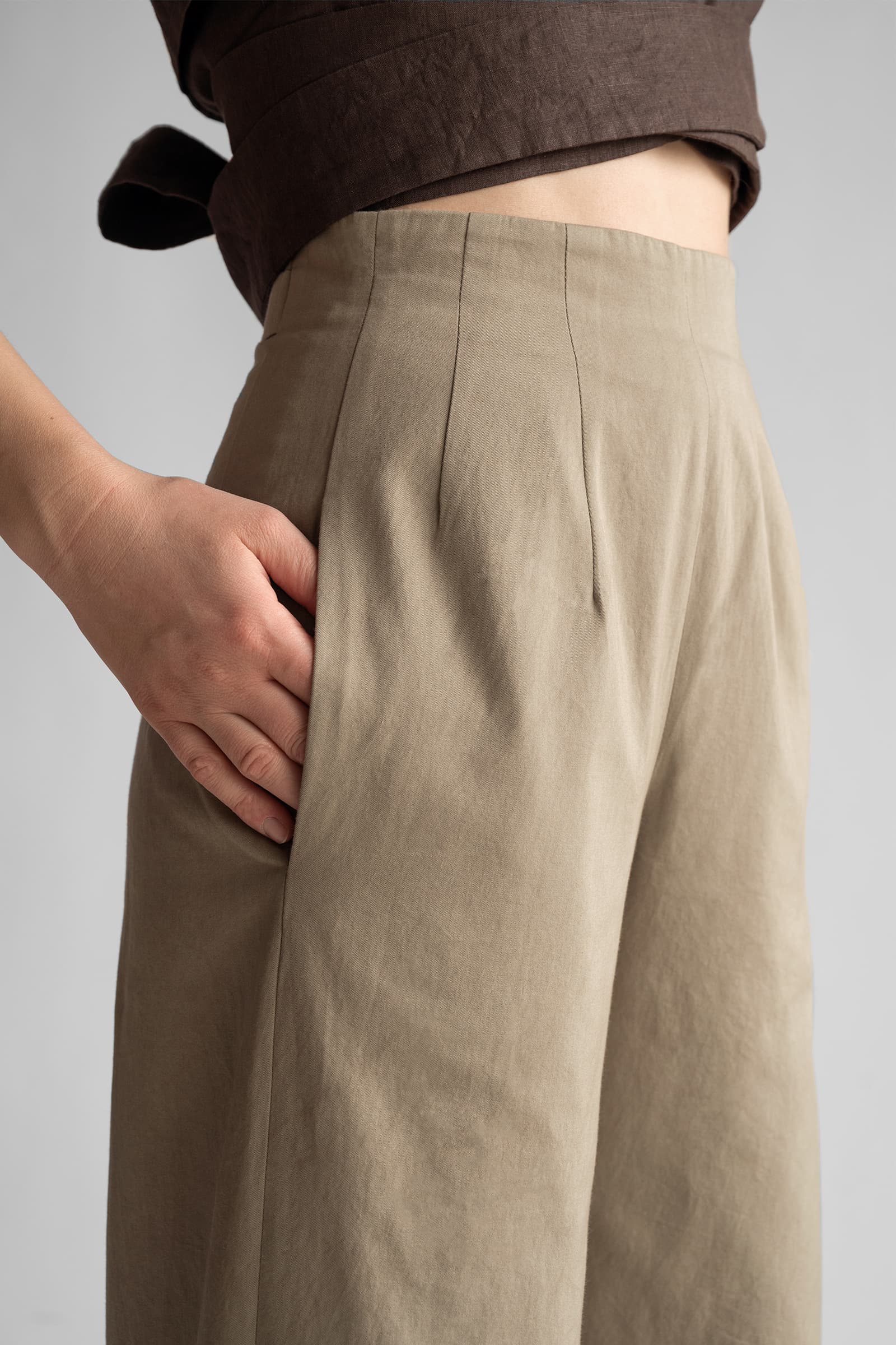 WIDE-LEG COTTON TROUSERS TAUPE - Image 2
