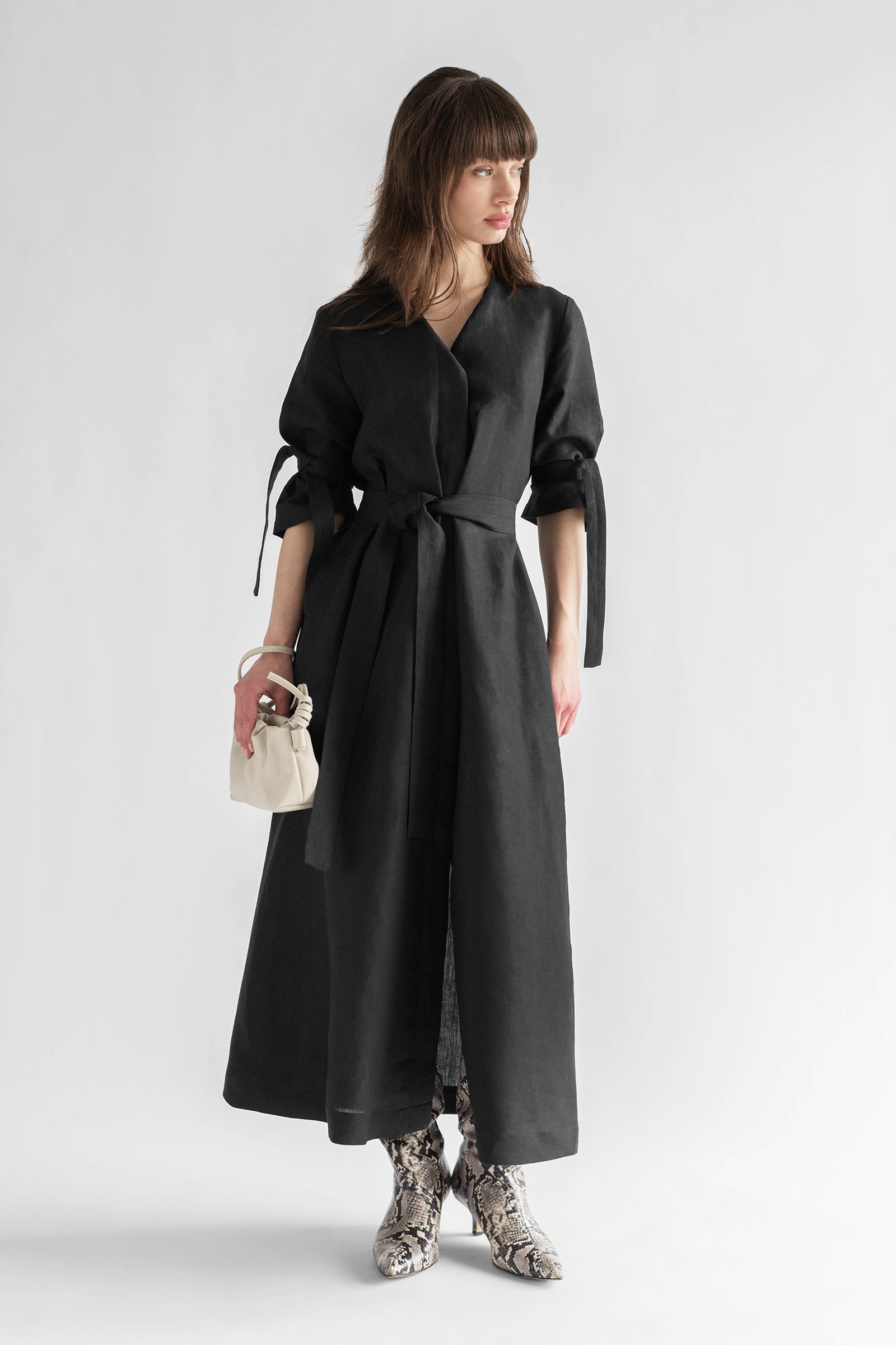 BELTED LINEN DRESS NOIR - Image 7
