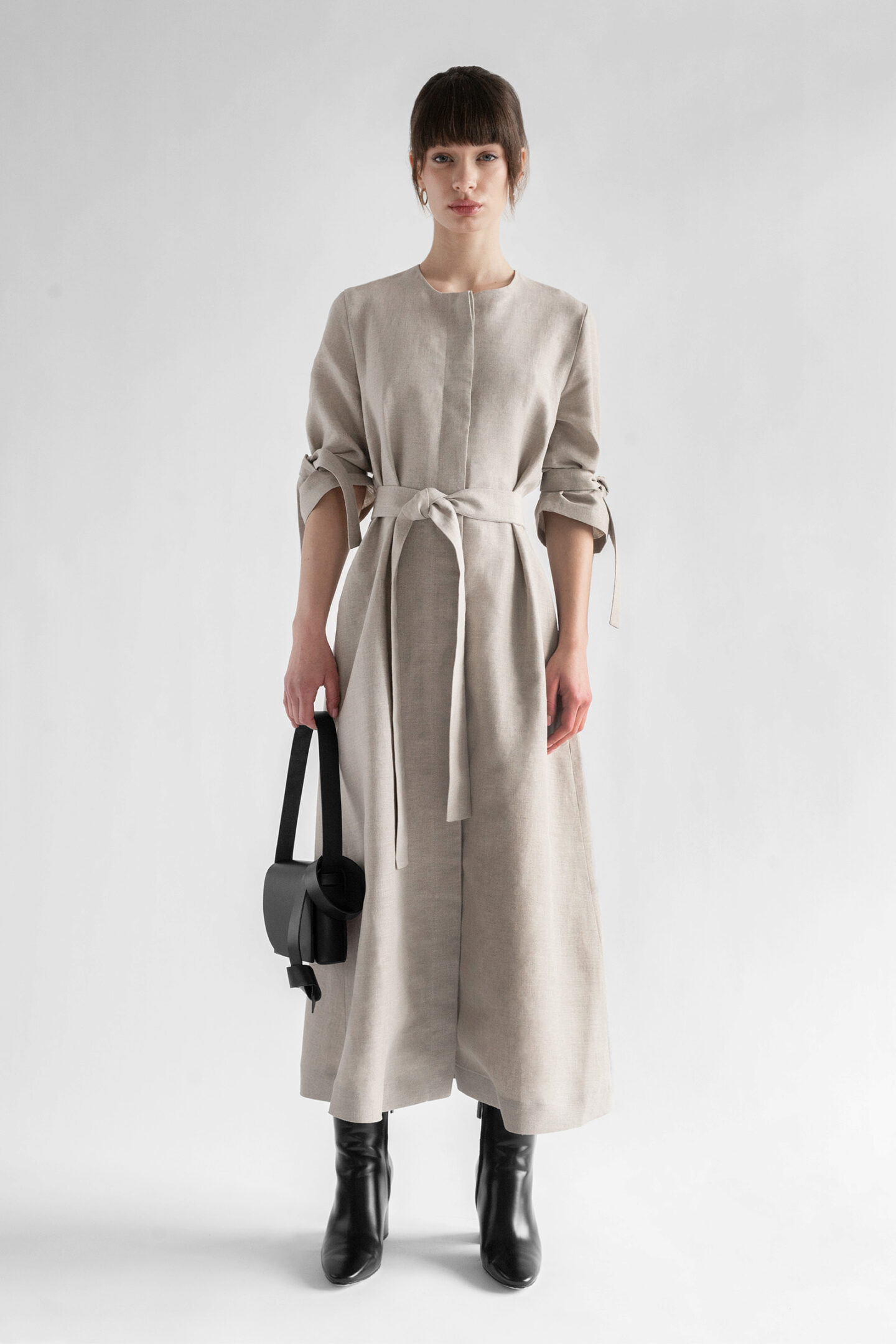 BELTED LINEN DRESS NATURAL - Image 4