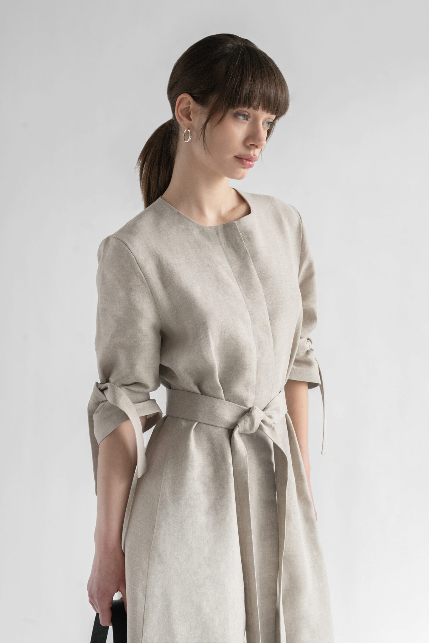 BELTED LINEN DRESS NATURAL - Image 3