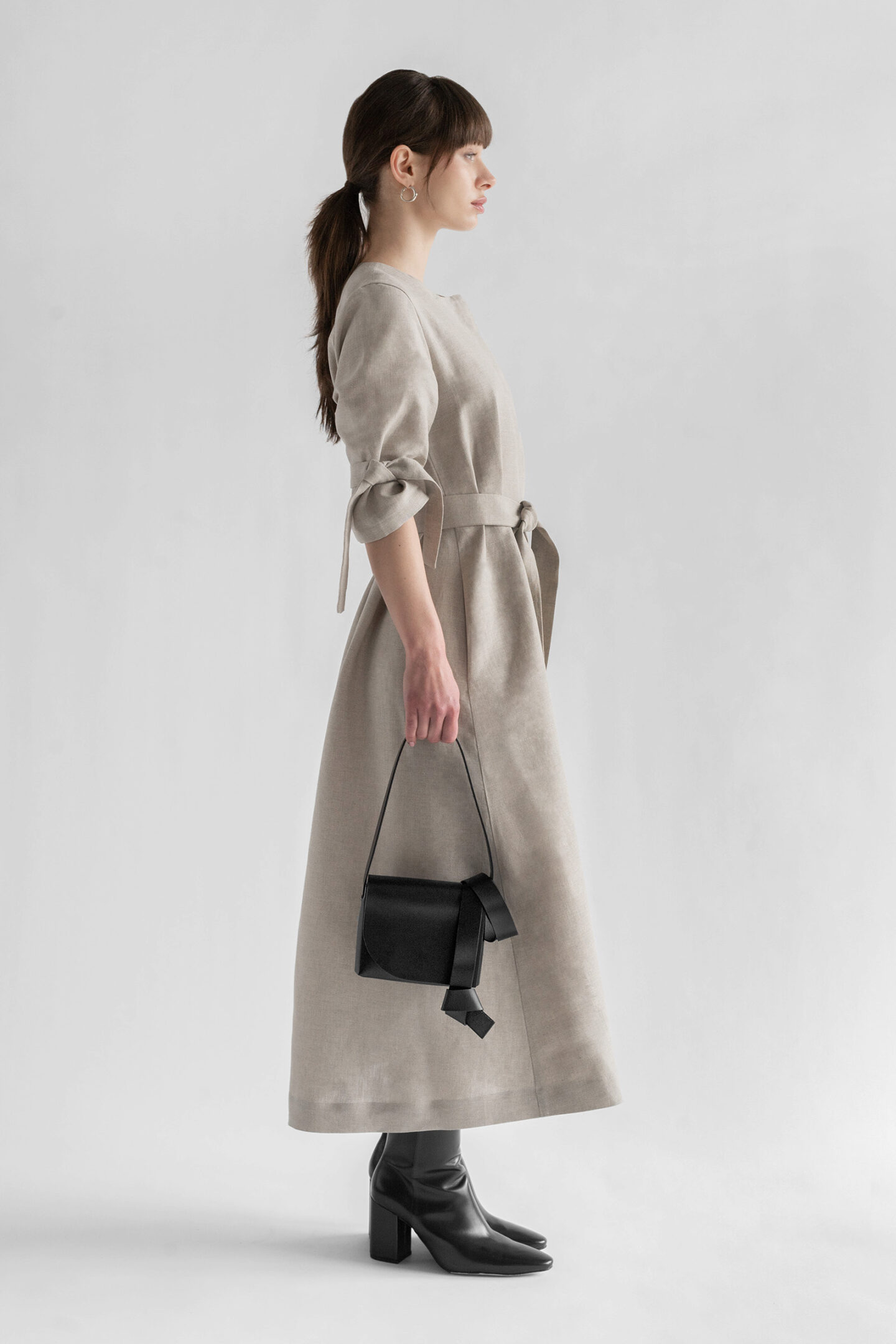 BELTED LINEN DRESS NATURAL - Image 5