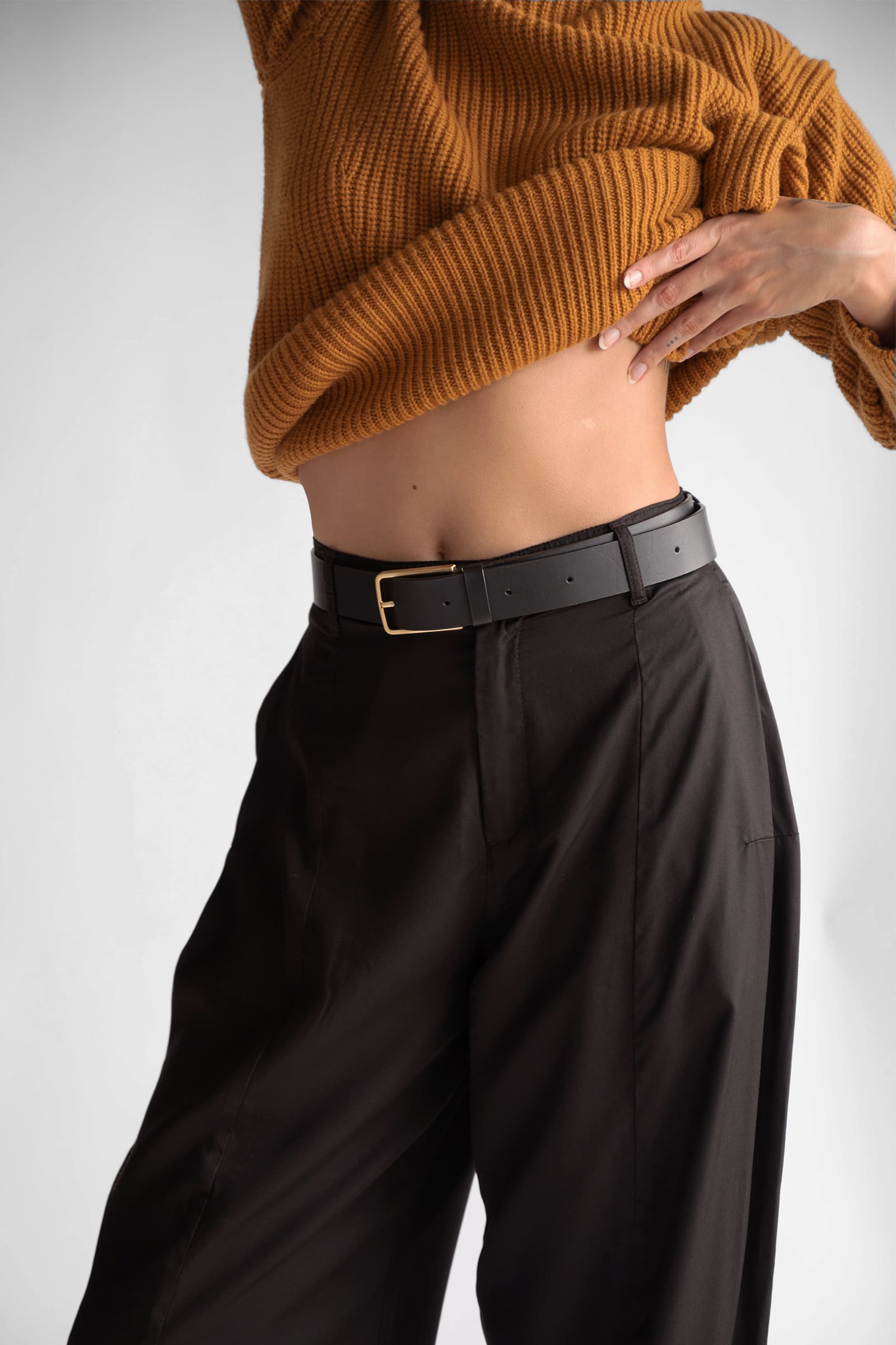 WIDE–LEG LYOCELL TROUSERS DARK BROWN - Image 7