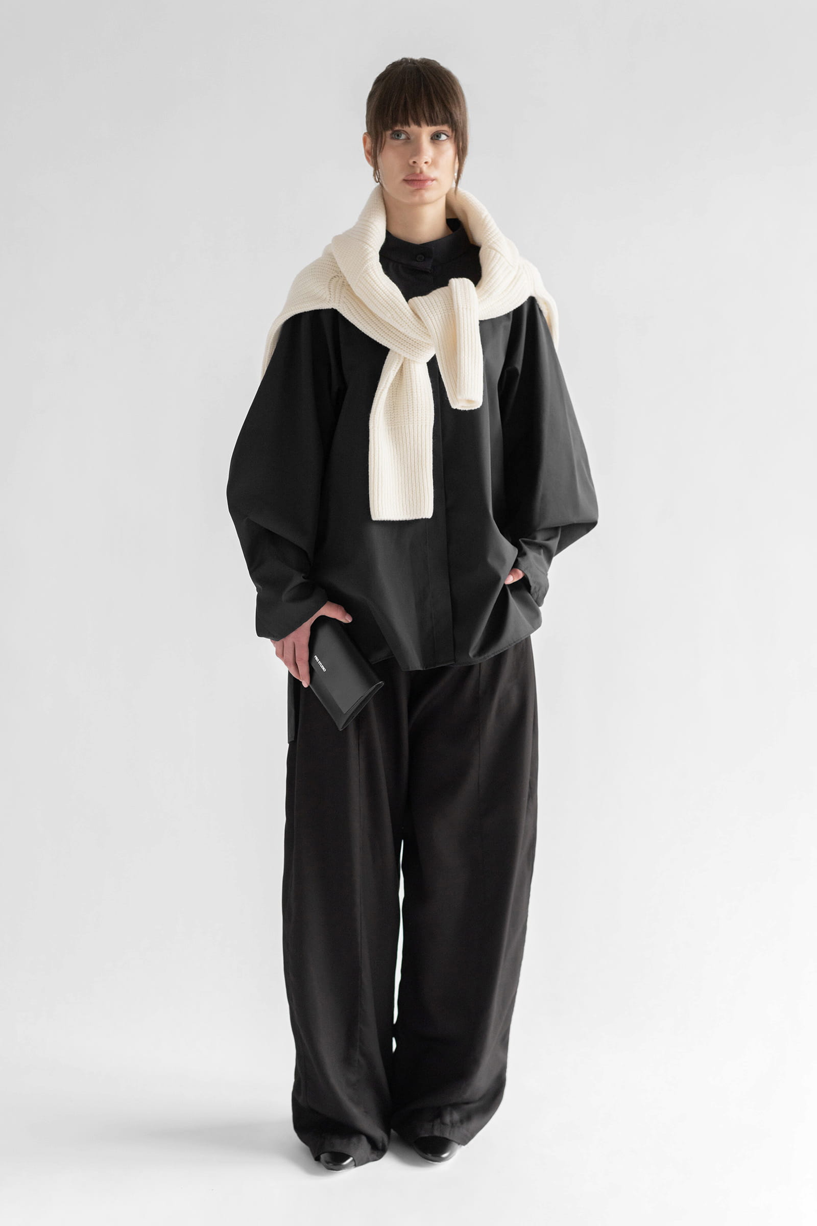 WIDE–LEG LYOCELL TROUSERS DARK BROWN