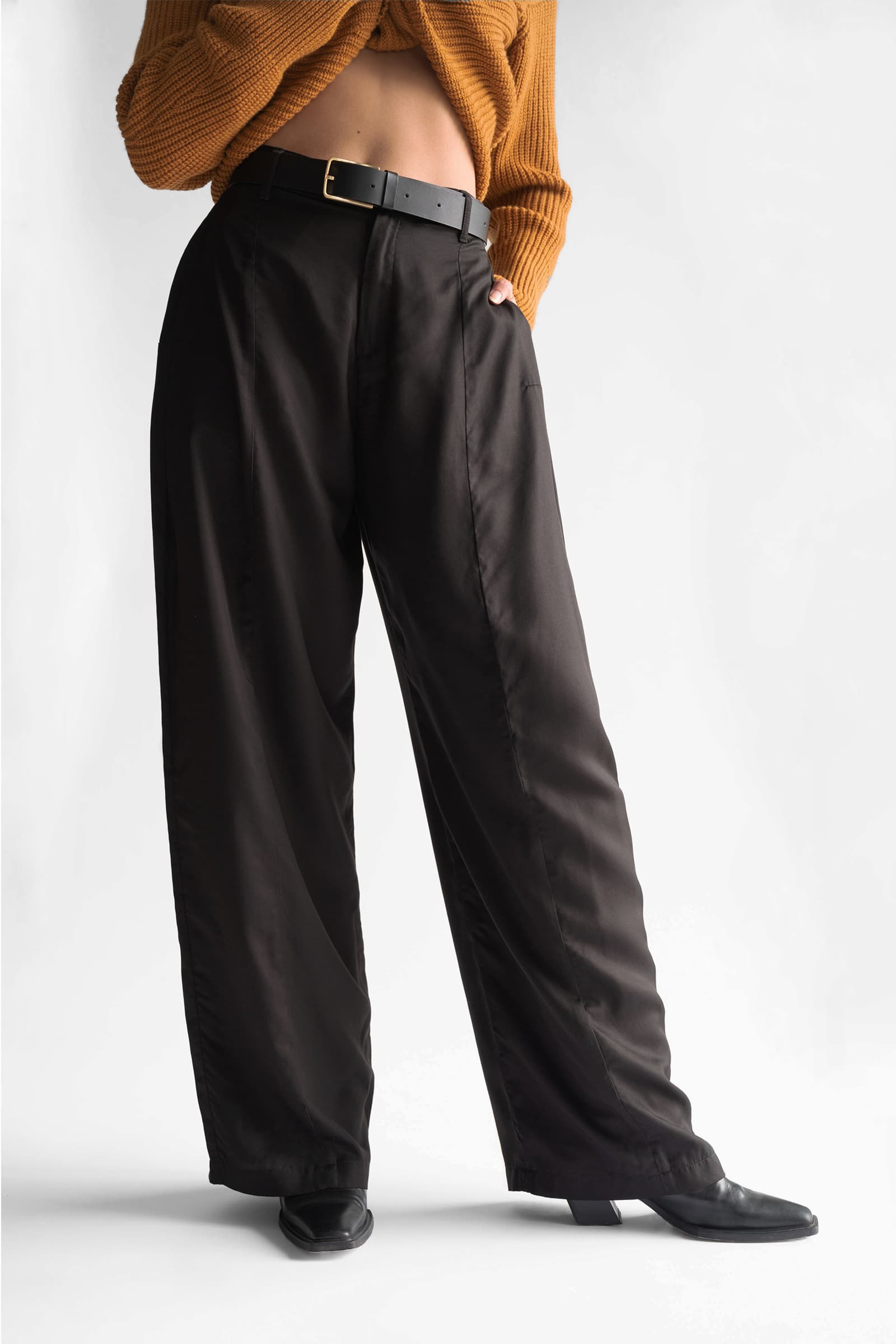 WIDE–LEG LYOCELL TROUSERS DARK BROWN - Image 9